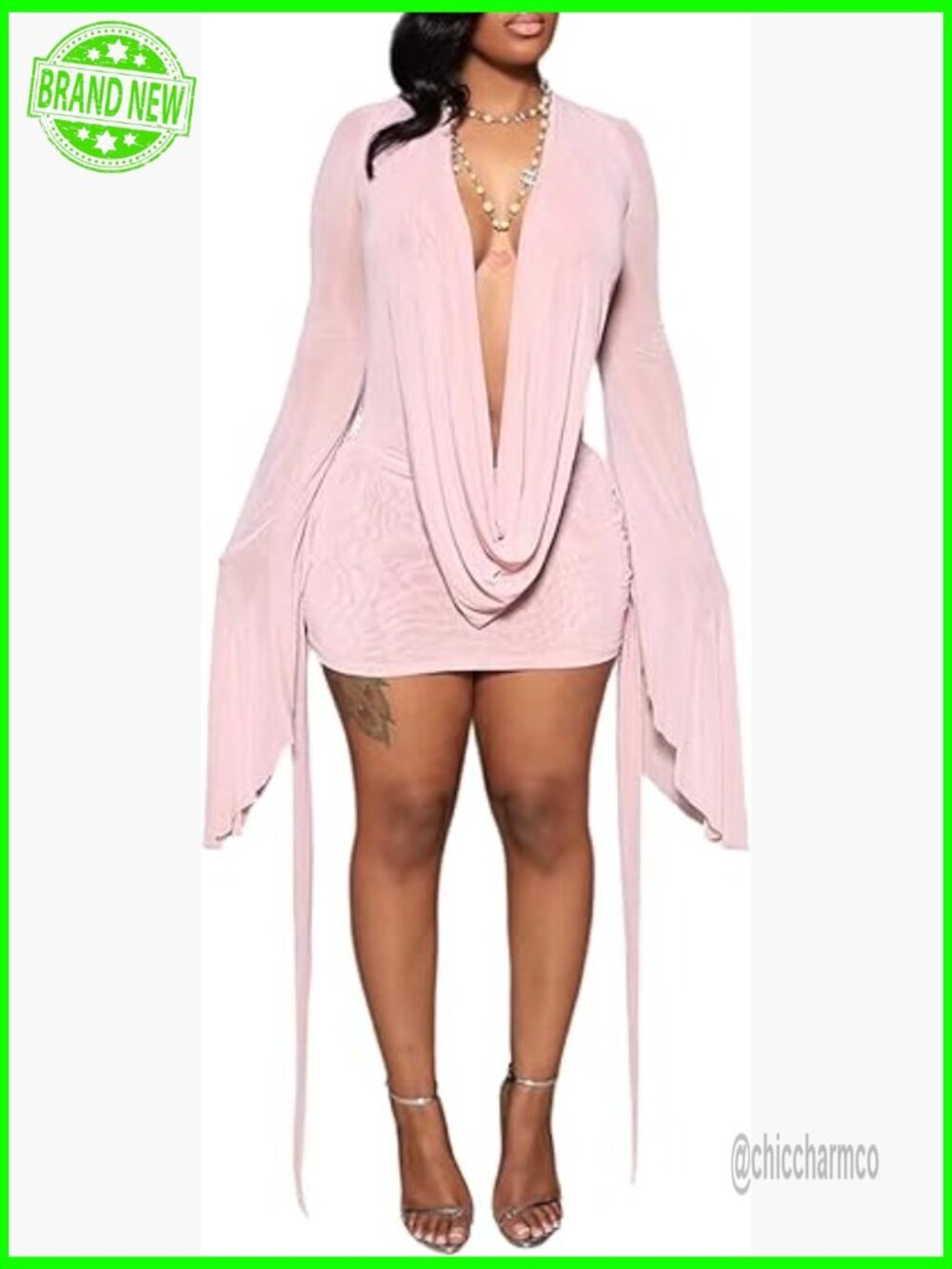 Sheer Mesh Bodycon Mini Dress Long Sleeve Backless